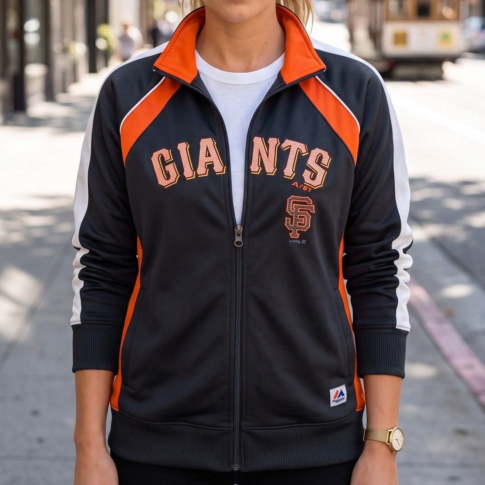 Majestic San Francisco Giants MLB Track Jacket Charcoal Orange Full Zip Women